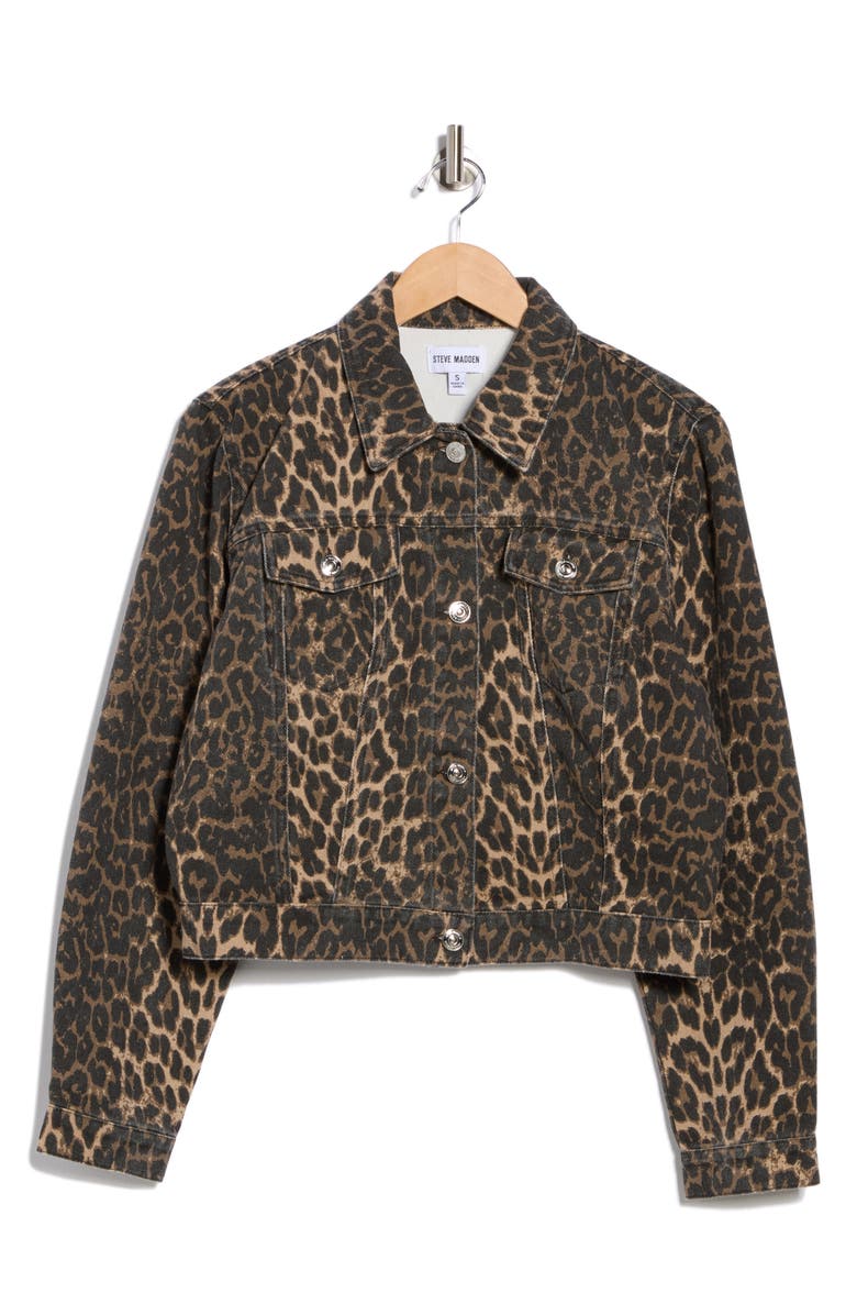 Steve Madden Leopard Print Crop Denim Jacket, Alternate, color, Cheeta Print