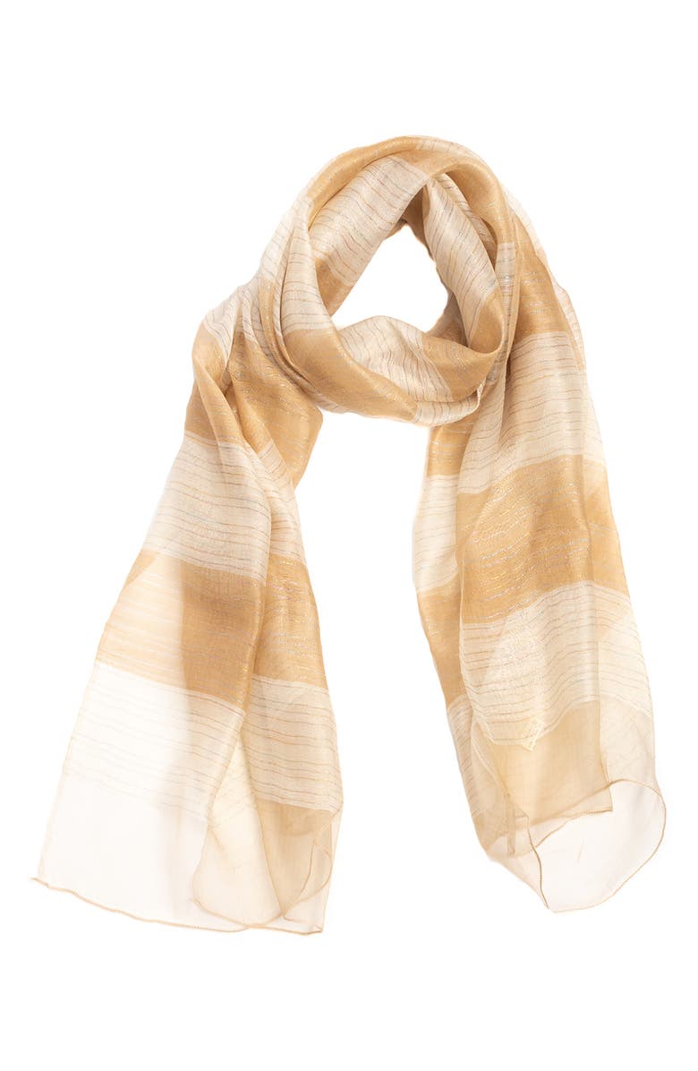 SAACHI Shiny Stripe Silk Blend Scarf, Main, color, Beige