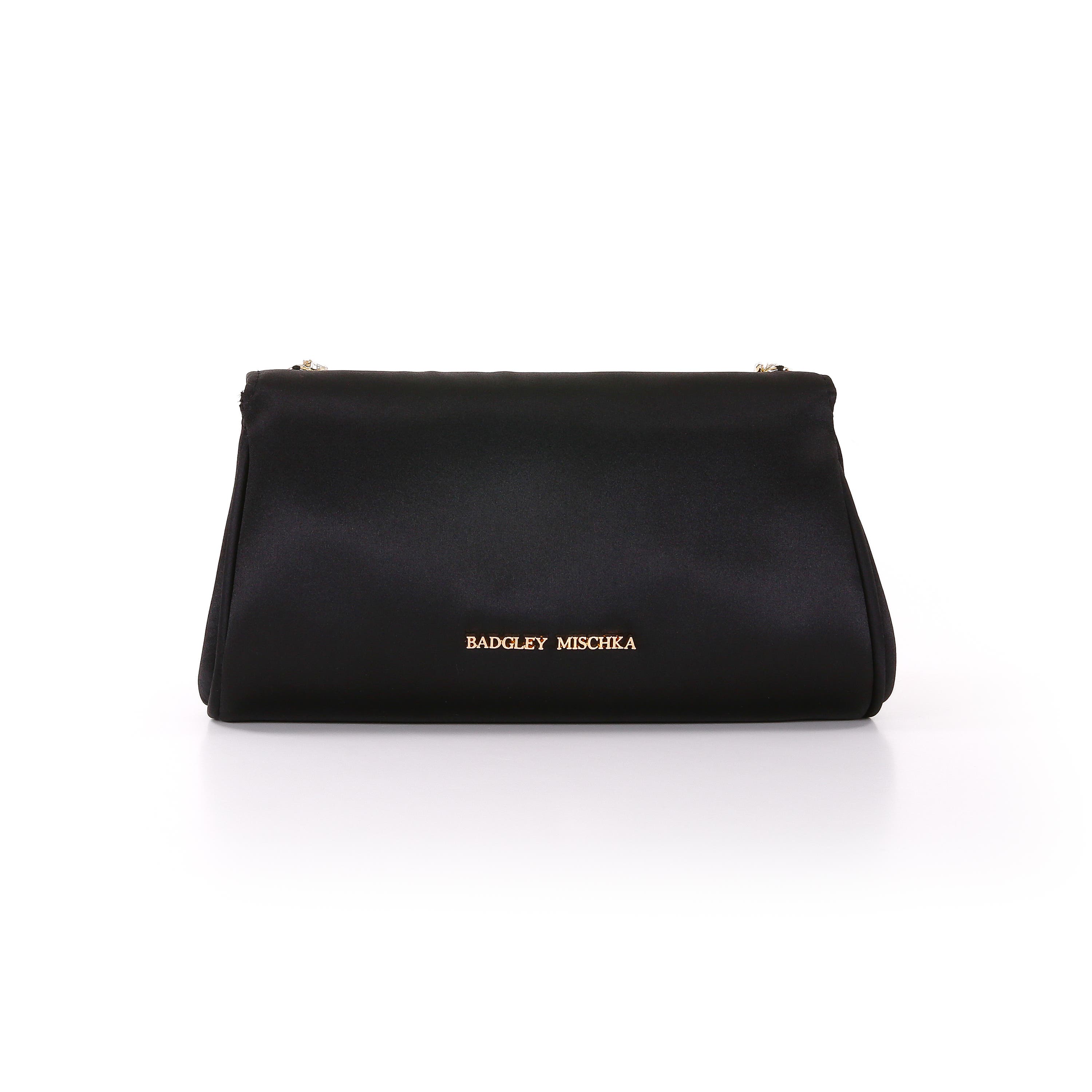 Seraphina Satin Clutch with Crystal Necklace Handslip, Alternate, color, Black