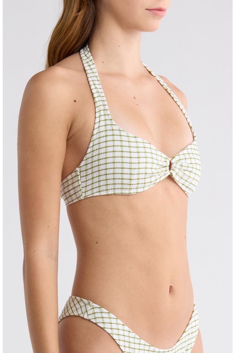Jade Textured Halter Bikini Top, Alternate, color, GREEN/ TAN PLAID