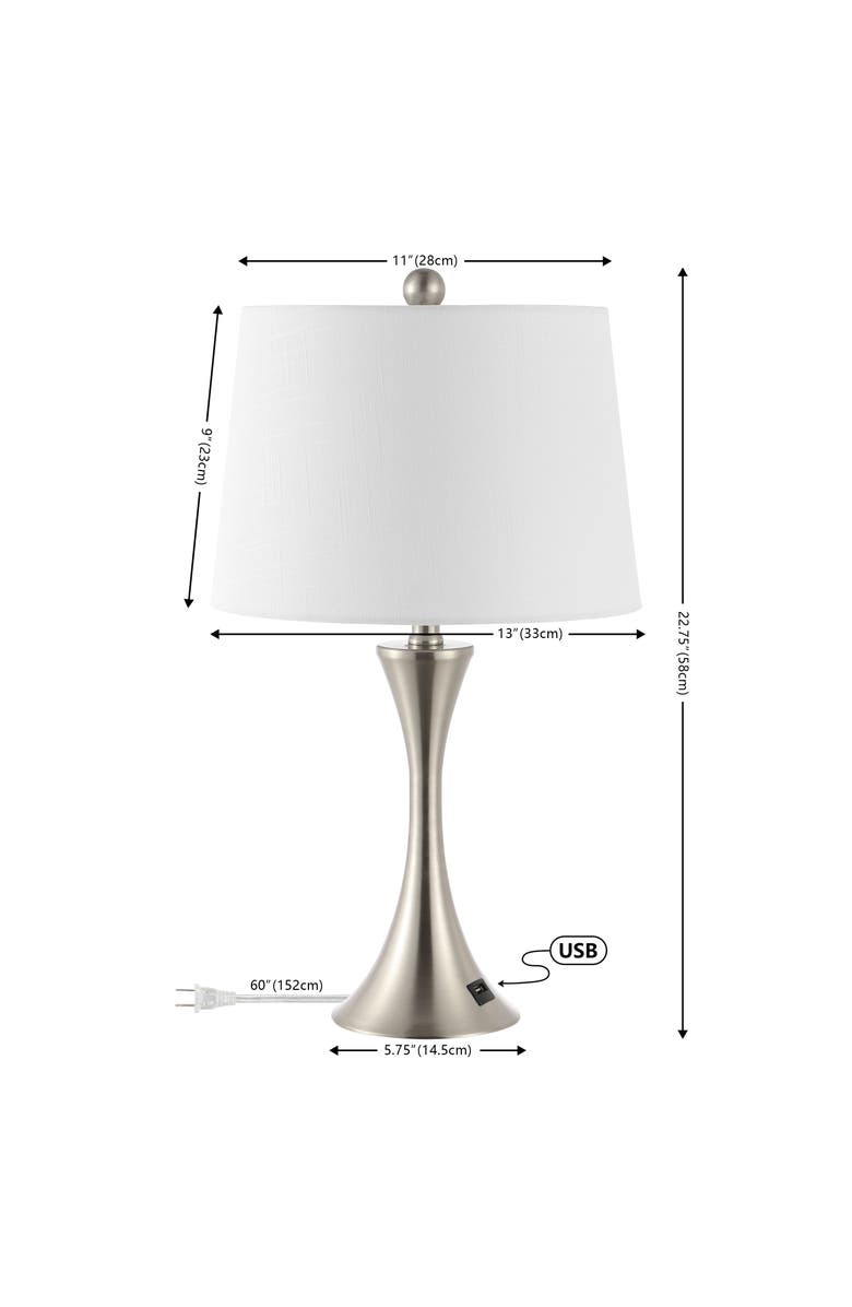 JONATHAN Y Bennett Modern Glam Iron Hourglass LED Table Lamp with USB Charging Port, Alternate, color, Nickel