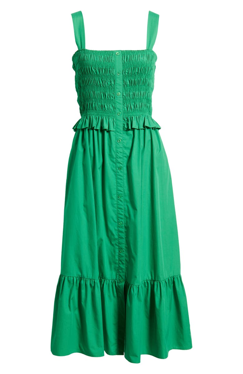 Eliza J Smock Bodice Cotton Midi Sundress, Alternate, color, Green