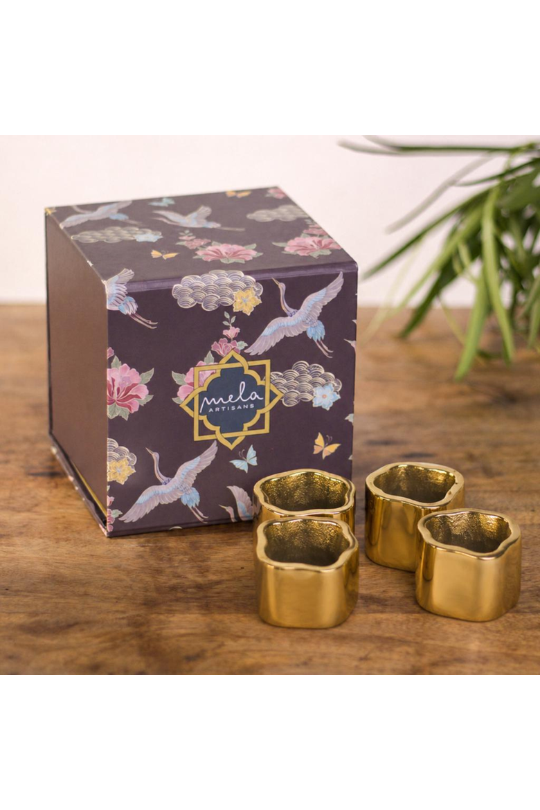 Gold Sculpted Handcrafted Napkin Ring Gift Box Set, Alternate, color, Gold