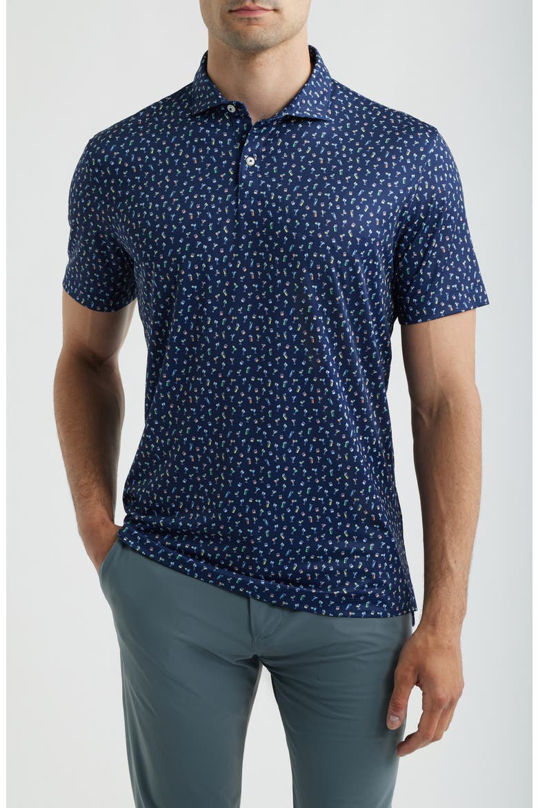 Pop Tails Cocktail Print Performance Jersey Polo, Main, color, NAVY