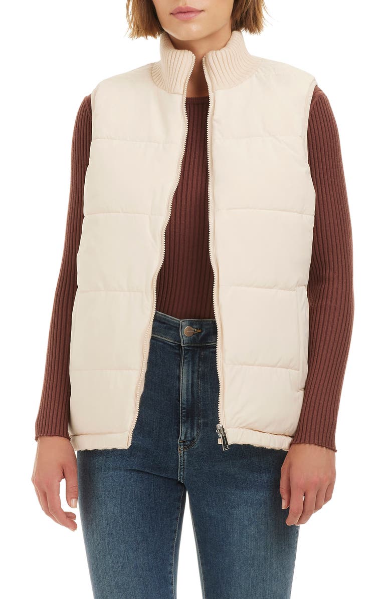 Sanctuary Reversible Zip Cable Stitch & Puffer Vest, Alternate, color, Vanilla Latte