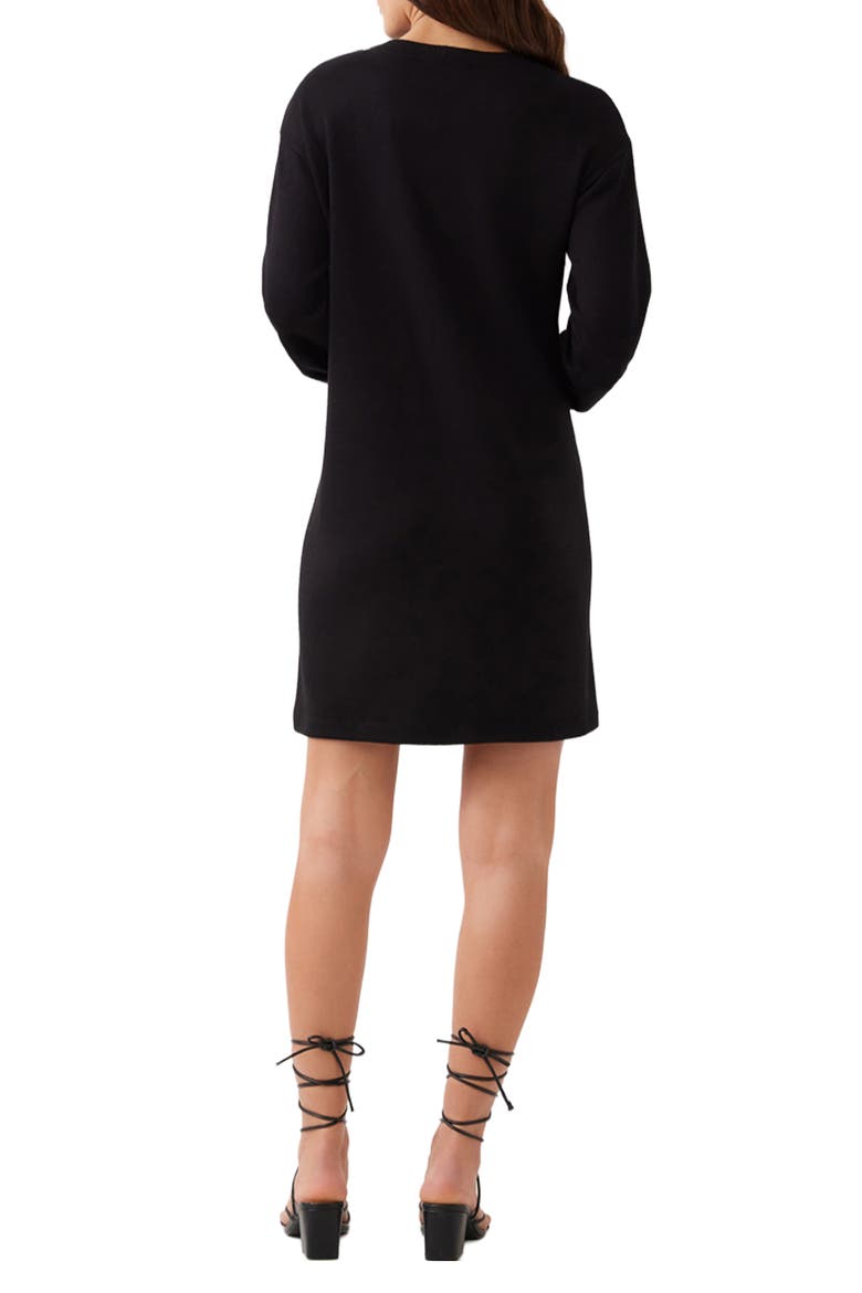 Button Detail Crewneck Long Sleeve Dress, Alternate, color, BLACK