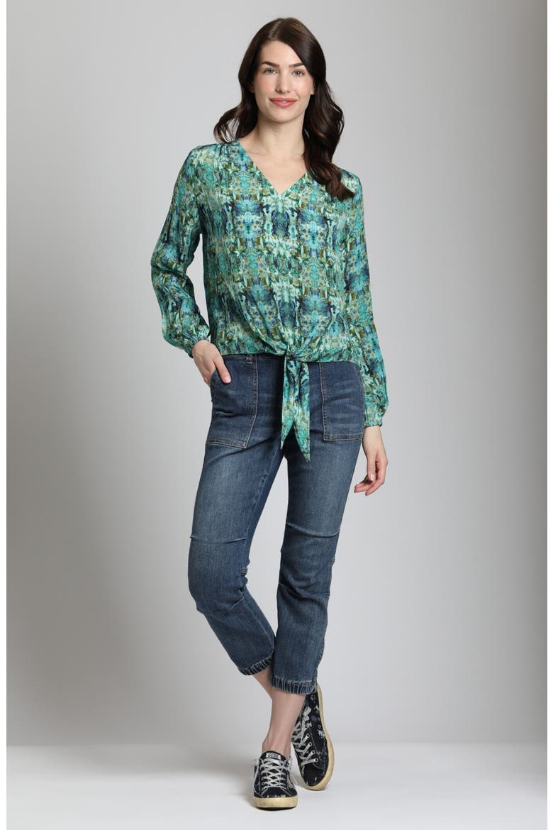 Print Tie Front Top, Alternate, color, GREEN MULTI