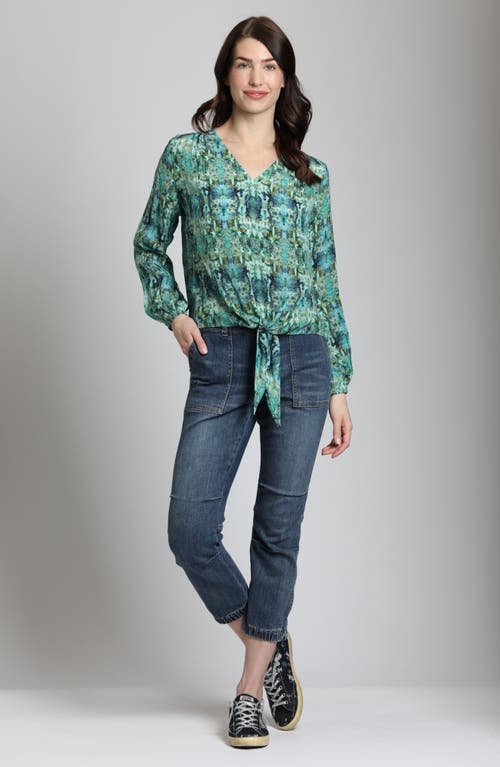 Apny Print Tie Front Top In Green Multi
