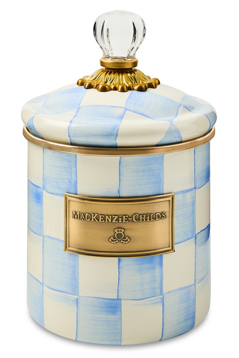 Sky Check Small Enameled Steel Canister, Main, color, SKY CHECK