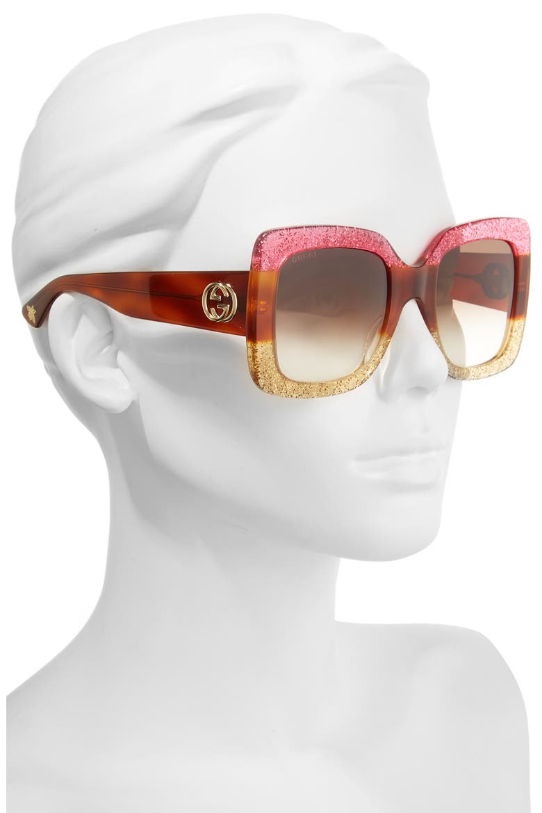 55mm Square Sunglasses, Alternate, color, FUSCHIA HAVANA GOLD/ BROWN