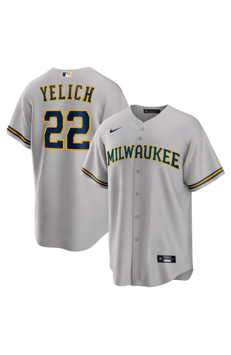 Nike Men's Nike Christian Yelich Gray Milwaukee Brewers Alternate Replica Player Jersey, Alternate, color, 