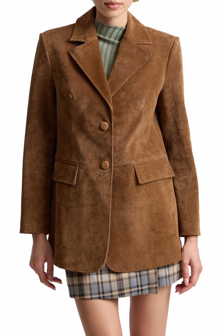 Longline Suede Blazer, Main, color, BRANDY