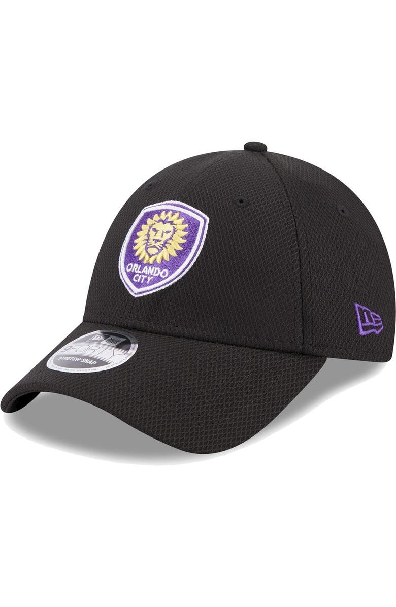 New Era Men's New Era Black Orlando City SC Basic 9FORTY Mesh Snapback Hat, Main, color, 