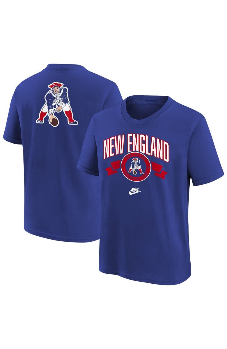 Nike Youth Nike  Royal New England Patriots Rewind Front & Back Essential T-Shirt, Main, color, Royal