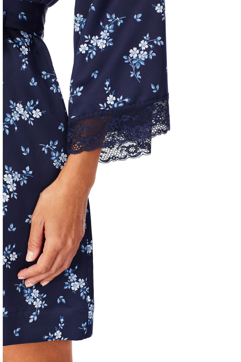 Satin Wrap Short Robe, Alternate, color, NAVY PRINT