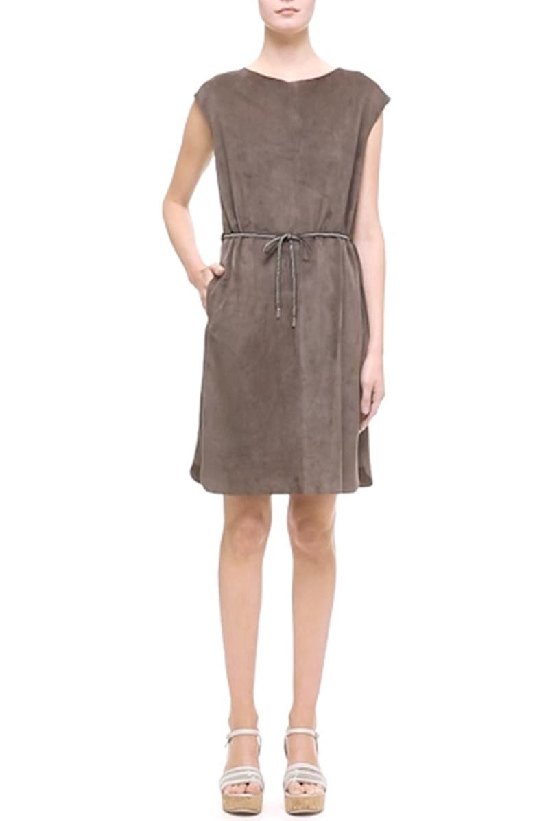 Fabiana Filippi Crepe Trim Suede Dress, Alternate, color,