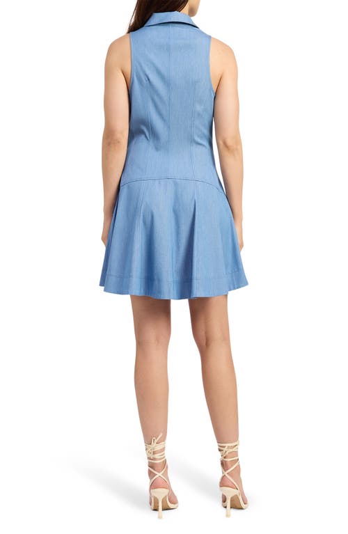 En Saison Liana Sleeveless Mini Chambray Shirtdress In Blue