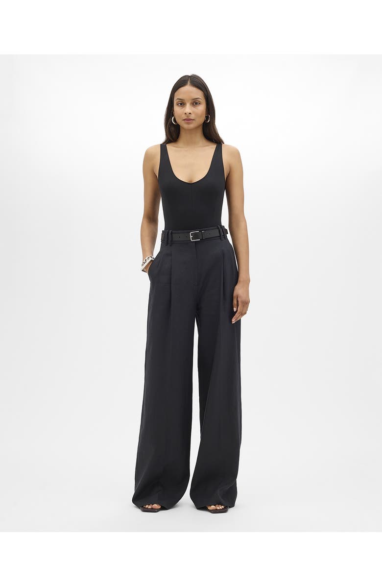 Another Tomorrow Linen Pleated Trouser, Main, color, Black