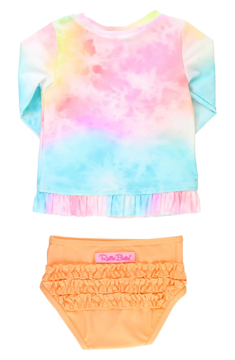 RuffleButts Kids' Rainbow Tie Dye Long Sleeve Two-Piece Rashguard Swimsuit, Alternate, color, 