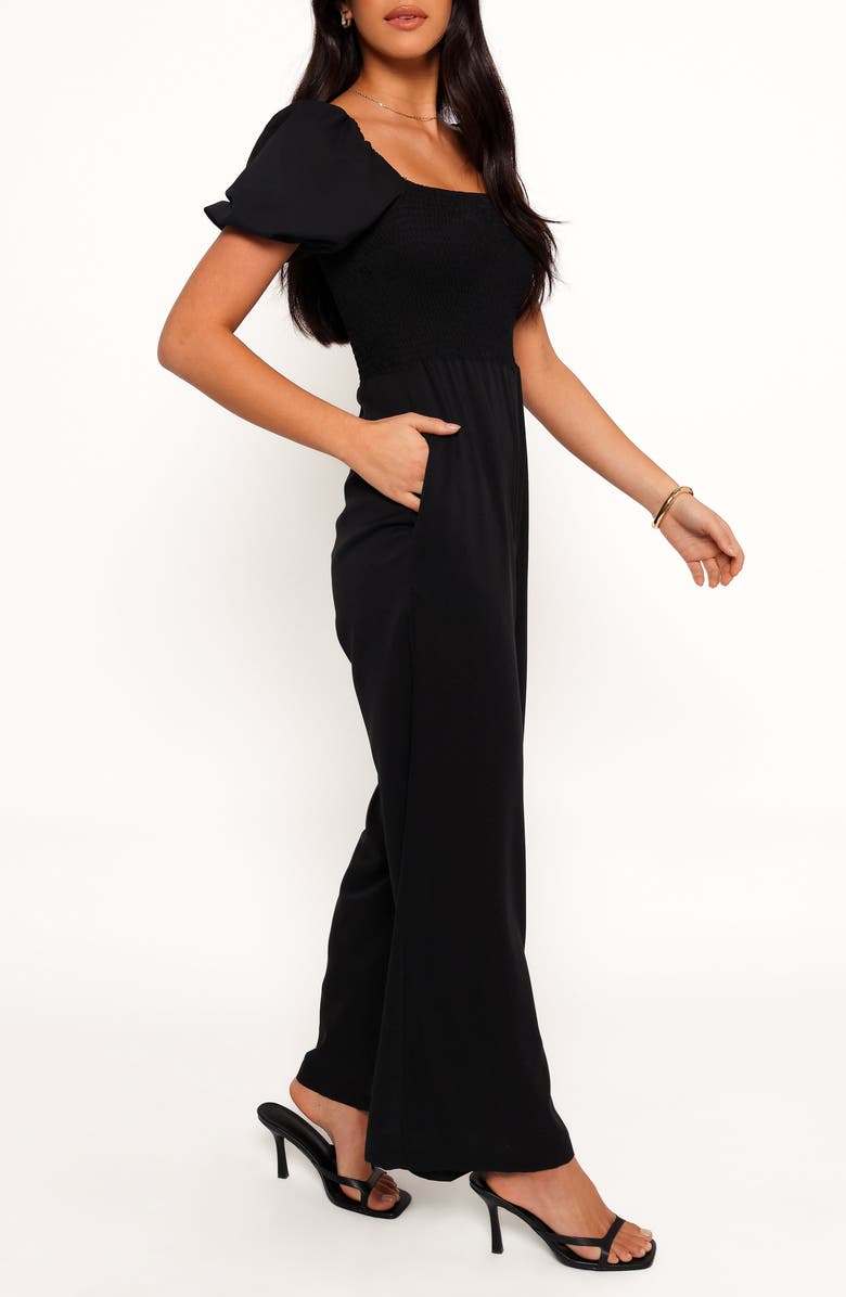 Petal & Pup Jolene Smocked Puff Sleeve Jumpsuit, Alternate, color, Black
