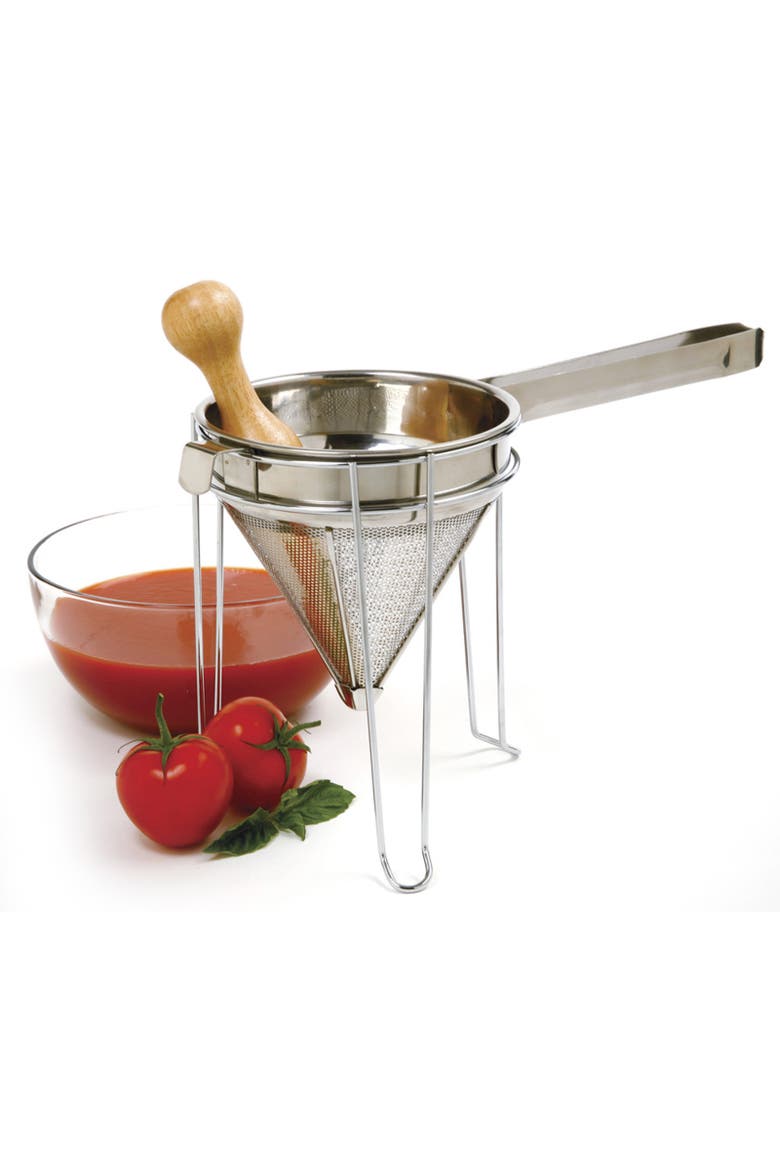Stainless Steel Chinois with Chromed Steel Stand and Rubberwood Pestle, 3 Piece Set, Alternate, color, Silver