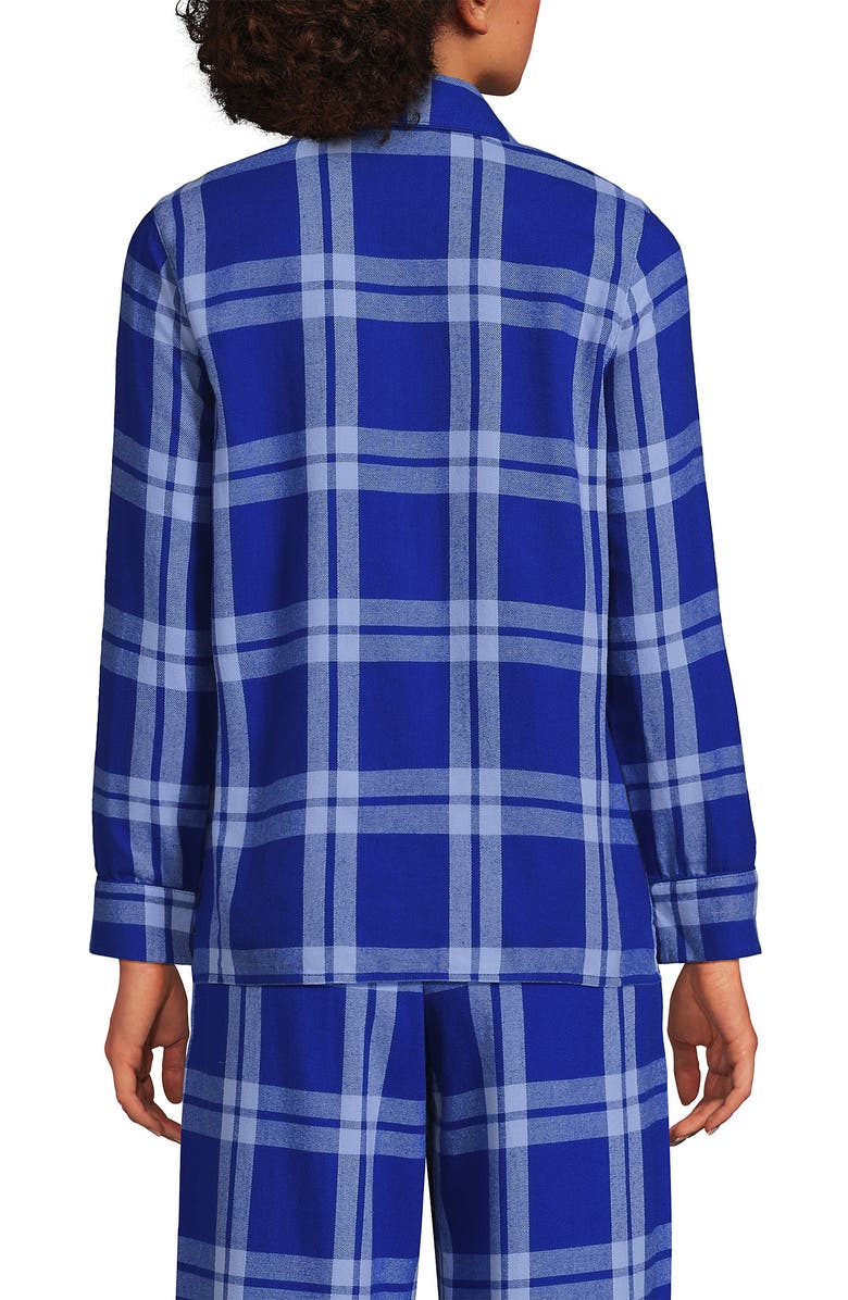 Lands' End Long Sleeve Print Flannel Pajama Top, Alternate, color, Clear Blue Sky/Lapis Plaid