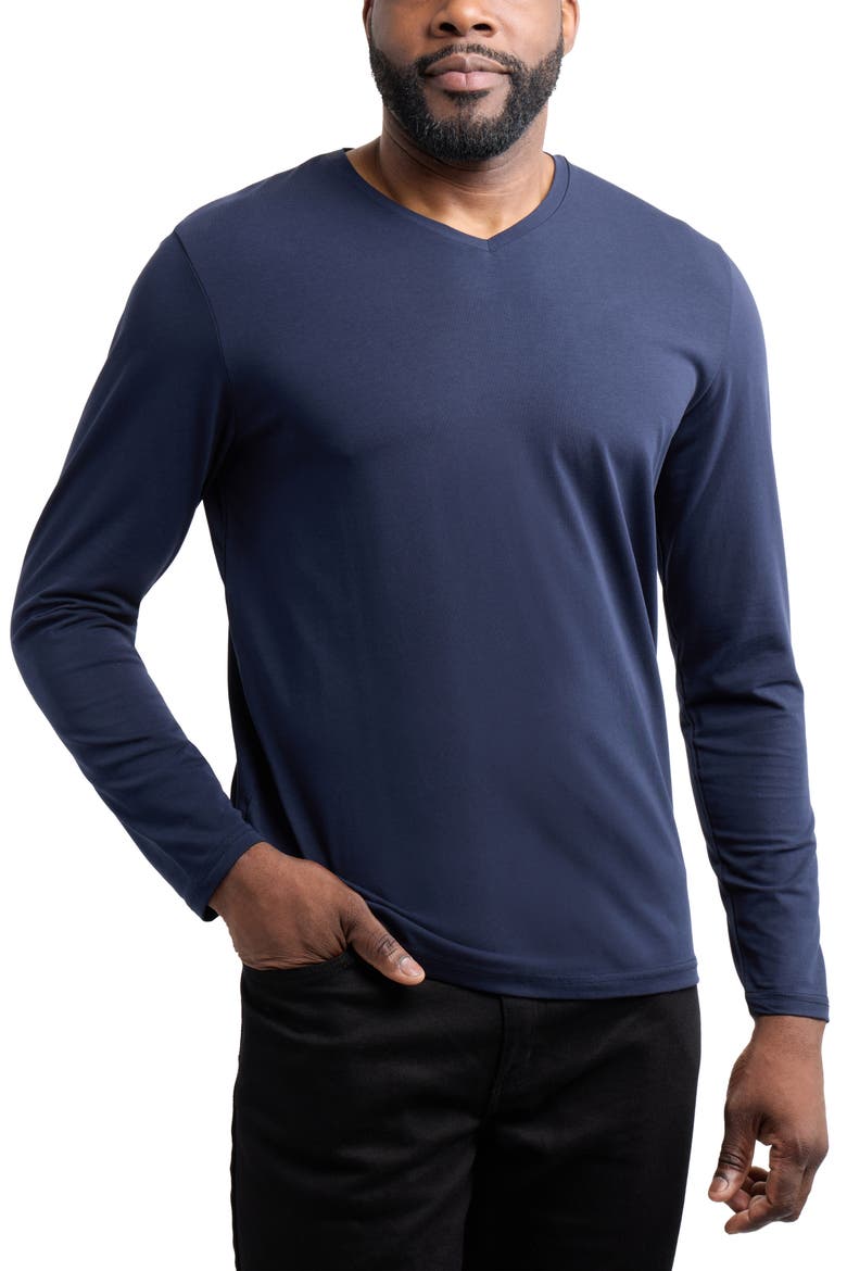 V-Neck Long Sleeve T-Shirt, Alternate, color, NAVY