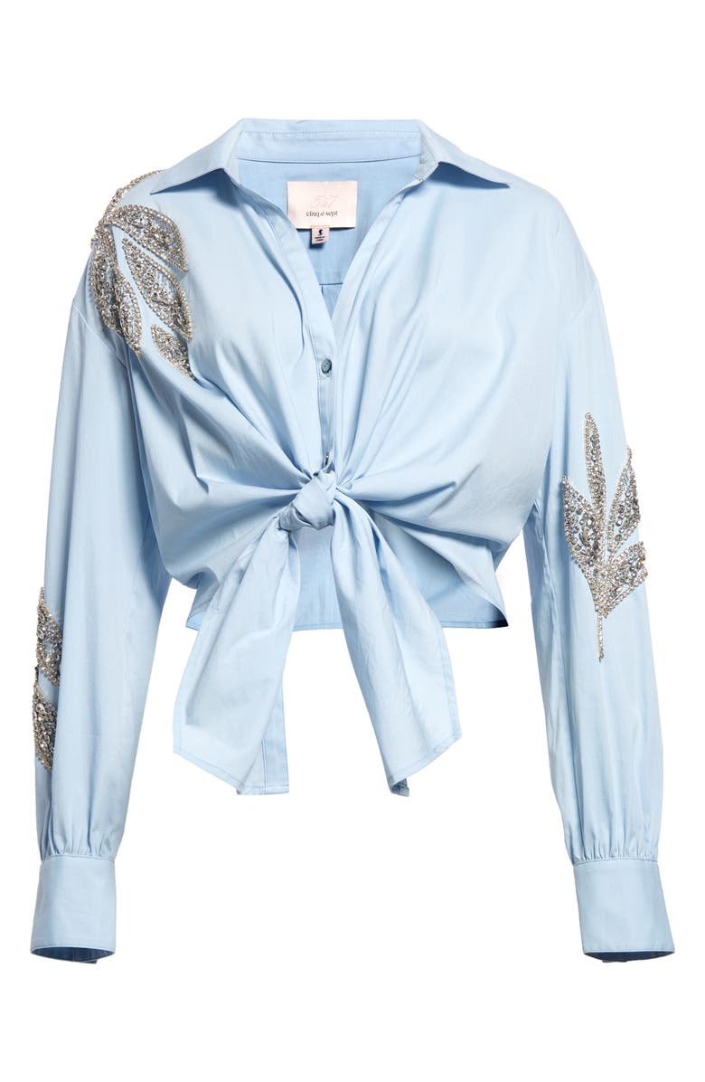 Cinq à Sept Marianna Embellished Leaf Tie Front Crop Button-Up Shirt, Alternate, color,