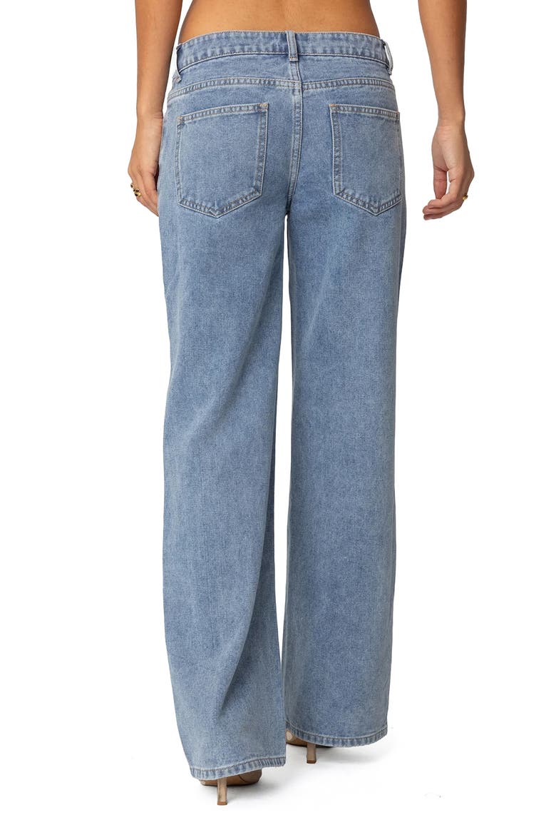 Faux Suede Stripe Low Rise Wide Leg Jeans, Alternate, color, BLUE