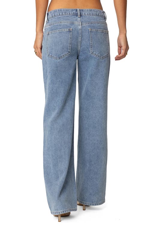 Shop Edikted Faux Suede Stripe Low Rise Wide Leg Jeans In Blue
