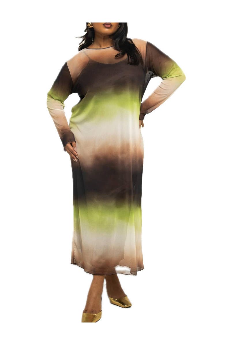 FASHION-SZN CURVE Flowy Ombre Print Midi Dress, Alternate, color, Brown