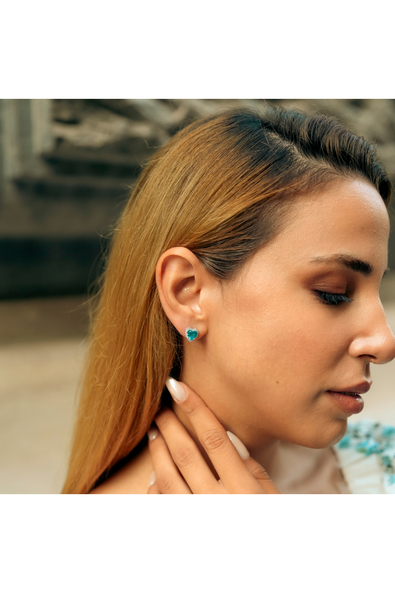 Heart Of Ocean Blue Sterling Silver Stud Earrings, Alternate, color, Silver