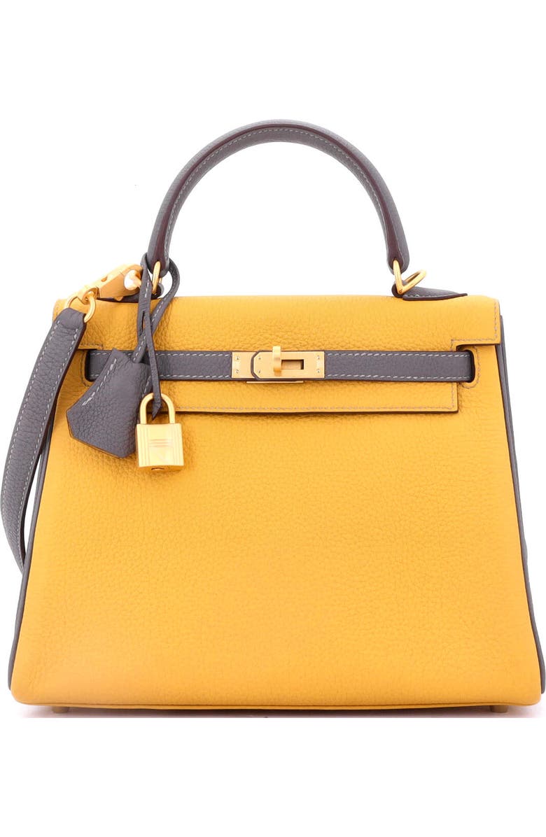 Pre-Owned Hermes Kelly Handbag Bicolor Togo with Brushed Gold Hardware 25, Main, color, Bicolor - Jaune Ambre/Etain