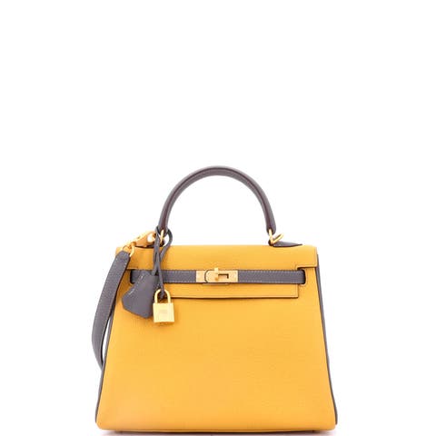 Kelly Handbag Bicolor Togo with Brushed Gold Hardware 25