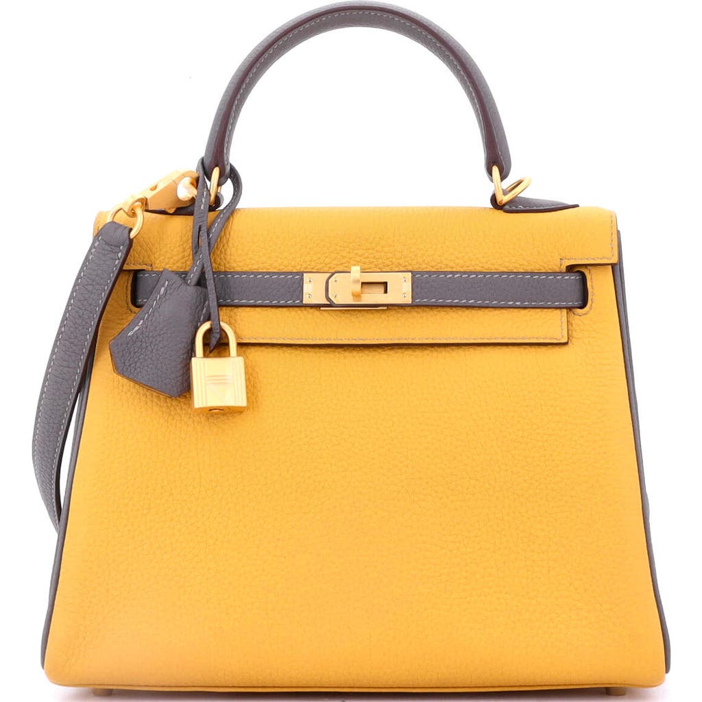 Pre-owned Hermes Hermes Kelly Handbag Bicolor Togo With Brushed Gold Hardware 25