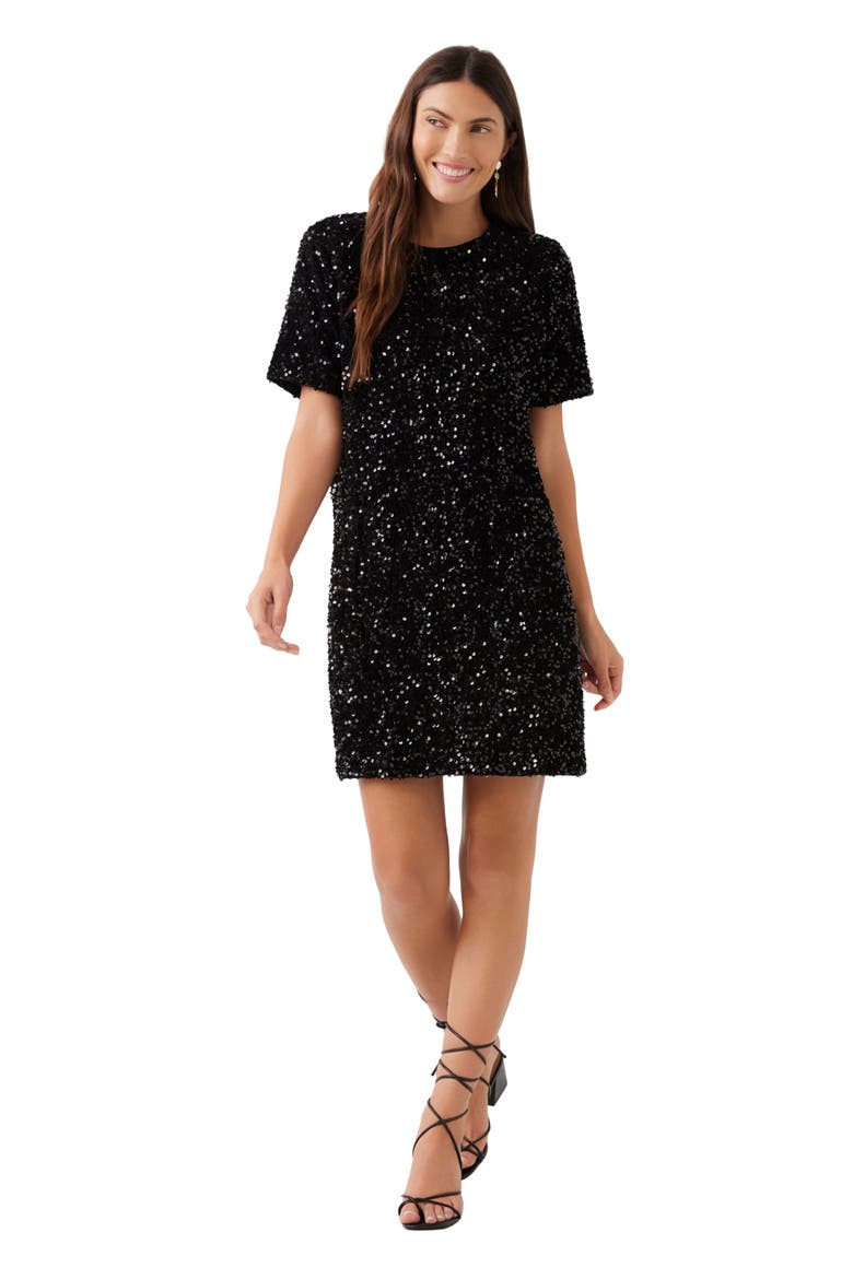 Velvet Sequin Shift Minidress, Alternate, color, BLACK