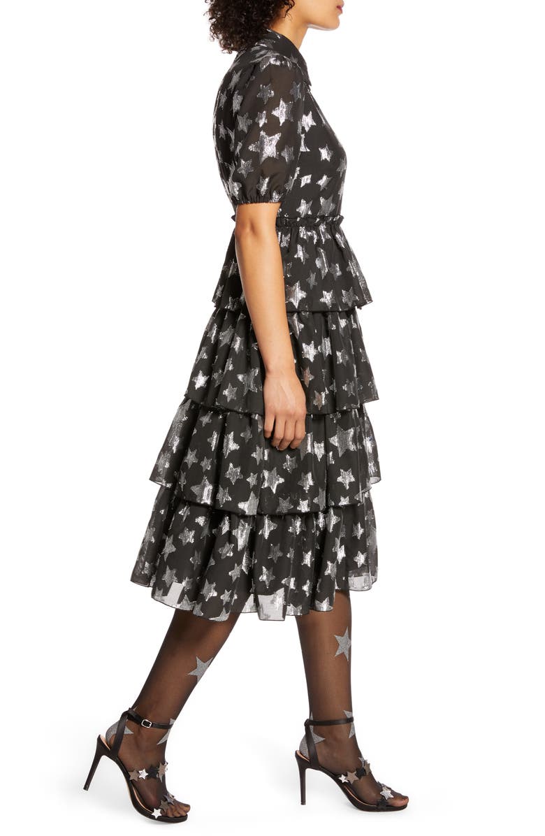 Halogen<sup>®</sup> x Atlantic-Pacific Metallic Star Chiffon Dress, Alternate, color, 