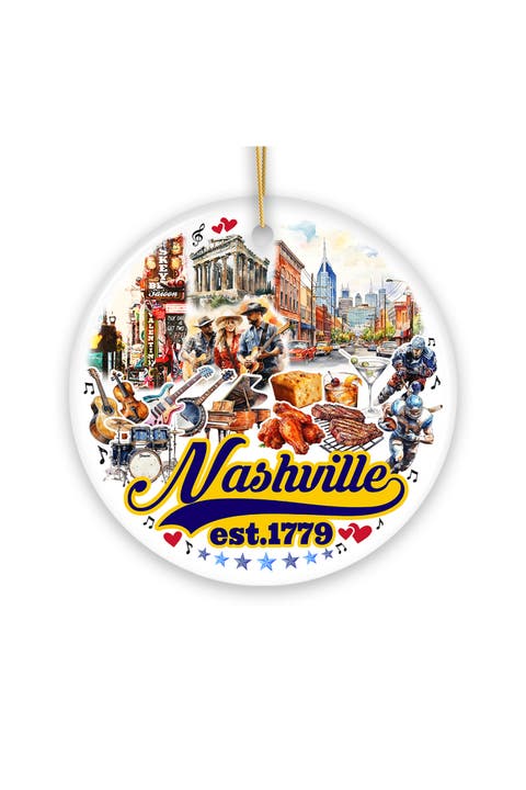 Nashville Music City Est 1779 Round Ceramic Ornament