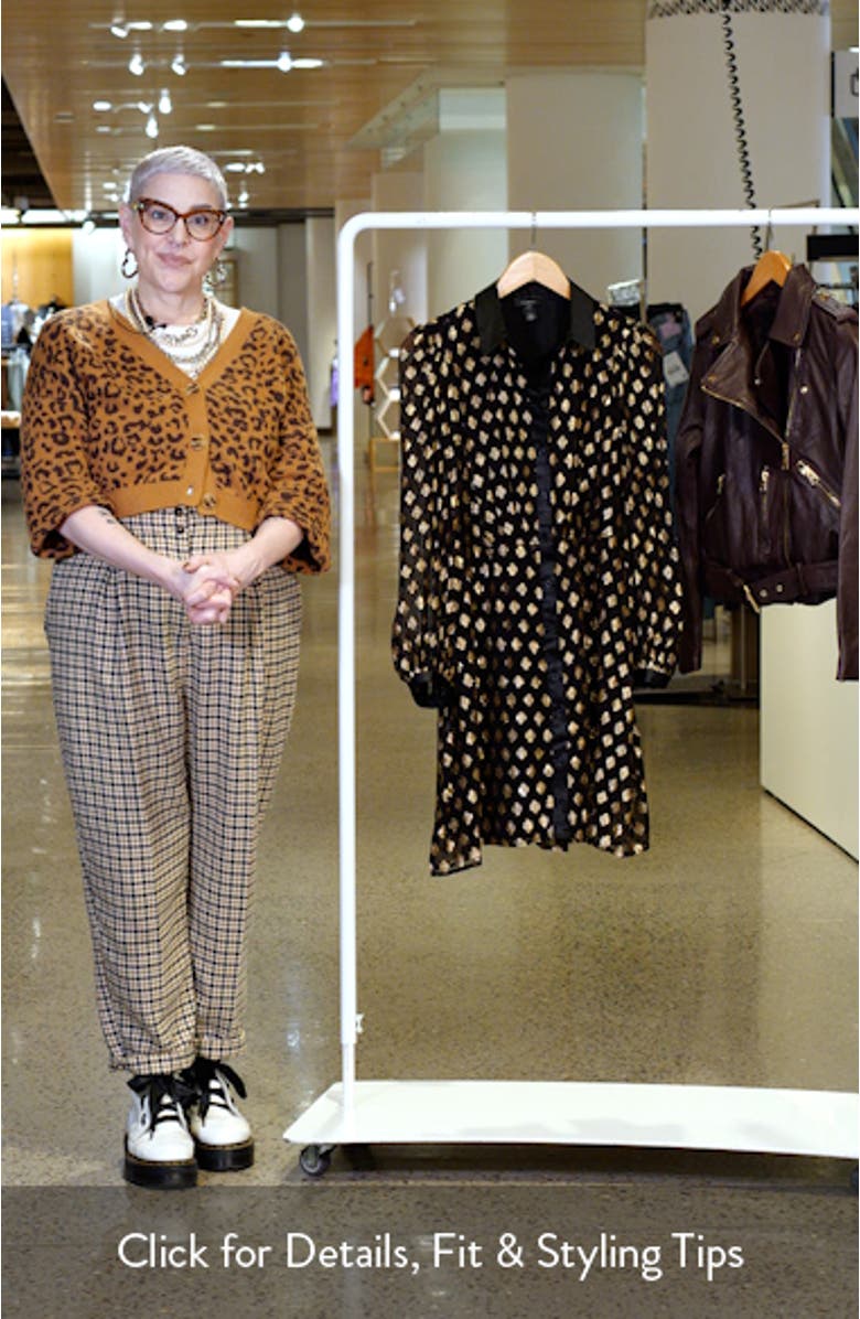 Foil Dot Empire Waist Long Sleeve Shirtdress, sales video thumbnail