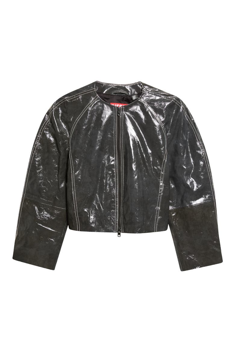Crop Cocoon Patent Leather Jacket, Main, color, GREY