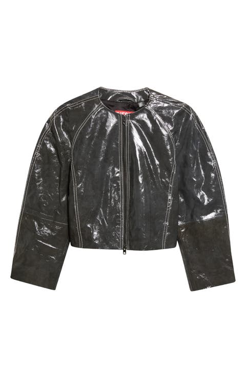 Crop Cocoon Patent Leather Jacket