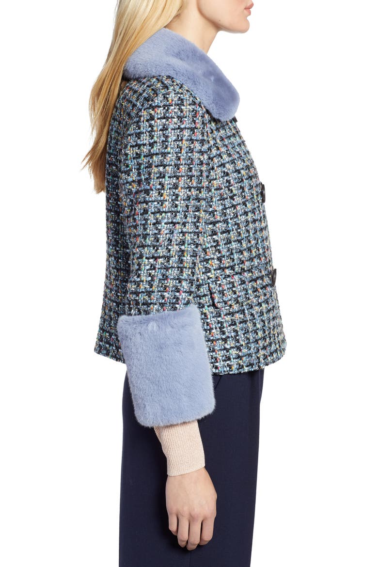 x Atlantic-Pacific Tweed Jacket with Removable Faux Fur Trim, Alternate, color, BLACK MULTI TWEED