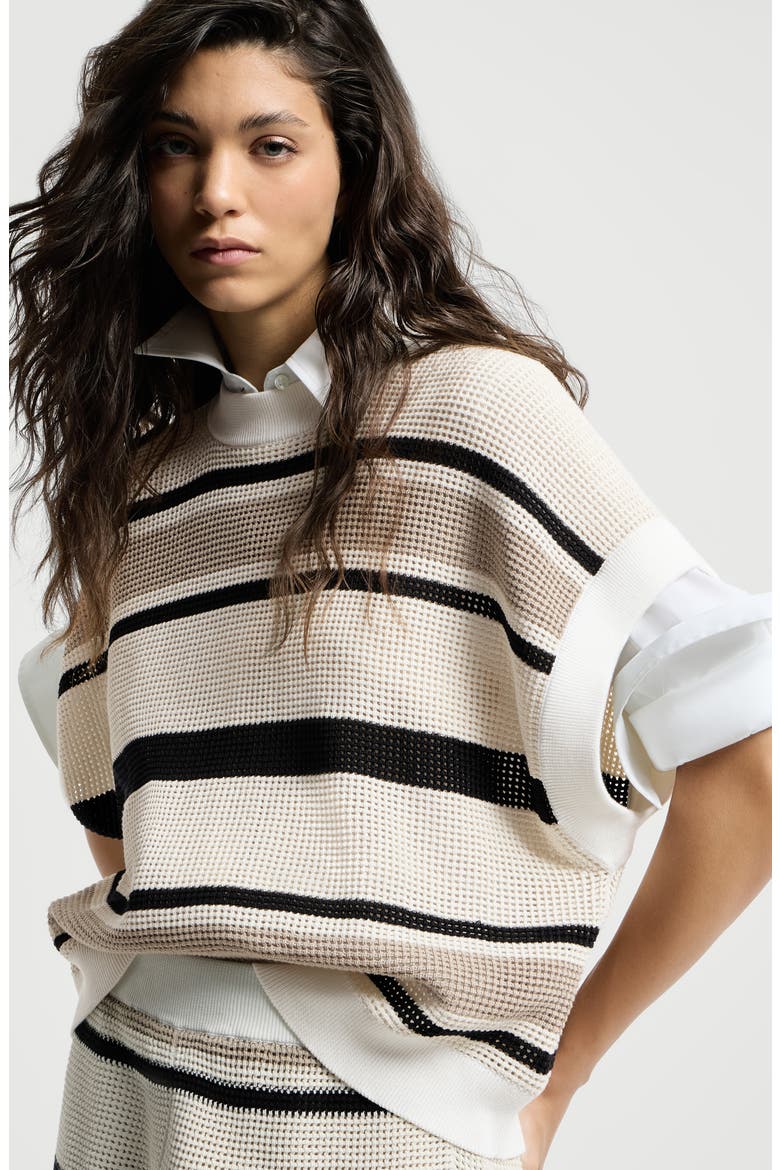 Cotton net knit T-shirt, Alternate, color, White