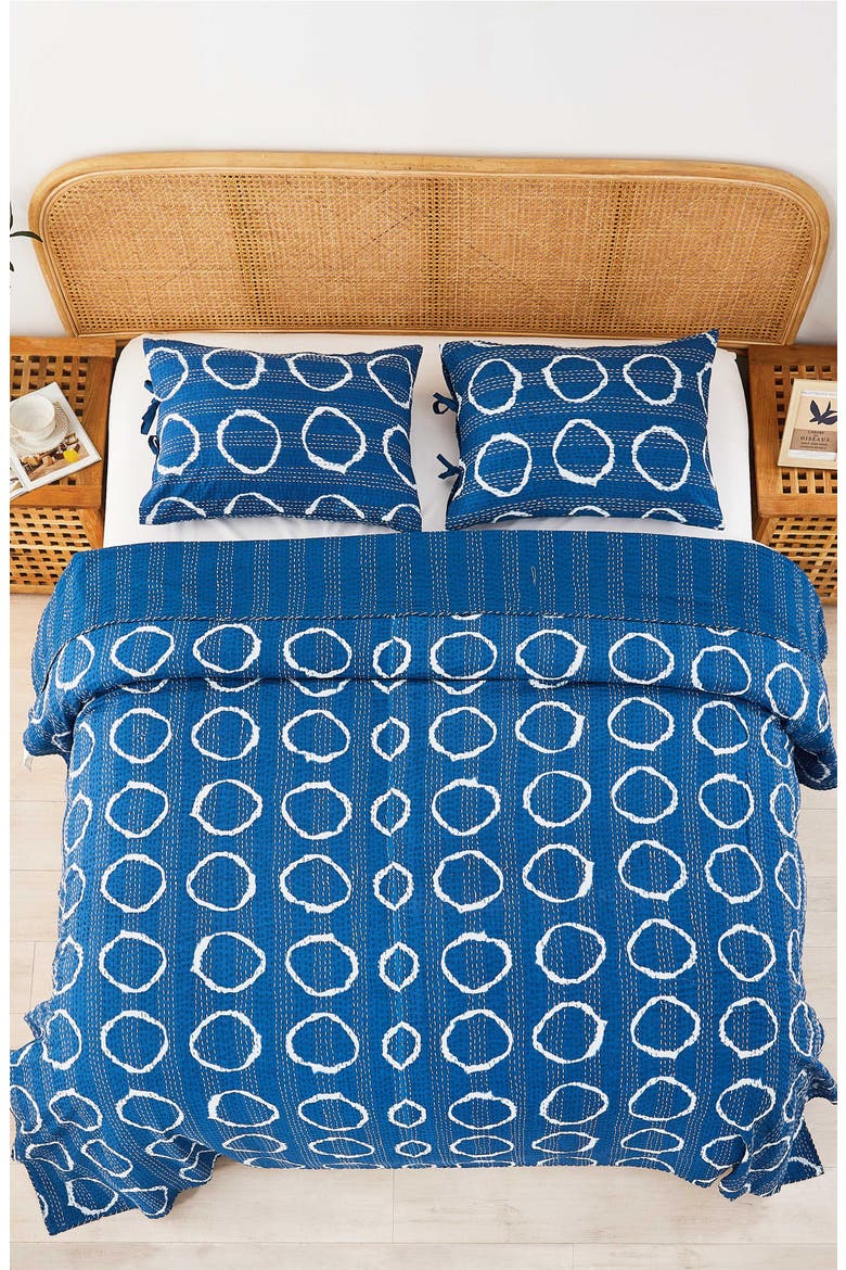 Circles Kantha Cotton Coverlet, Alternate, color, INDIGO