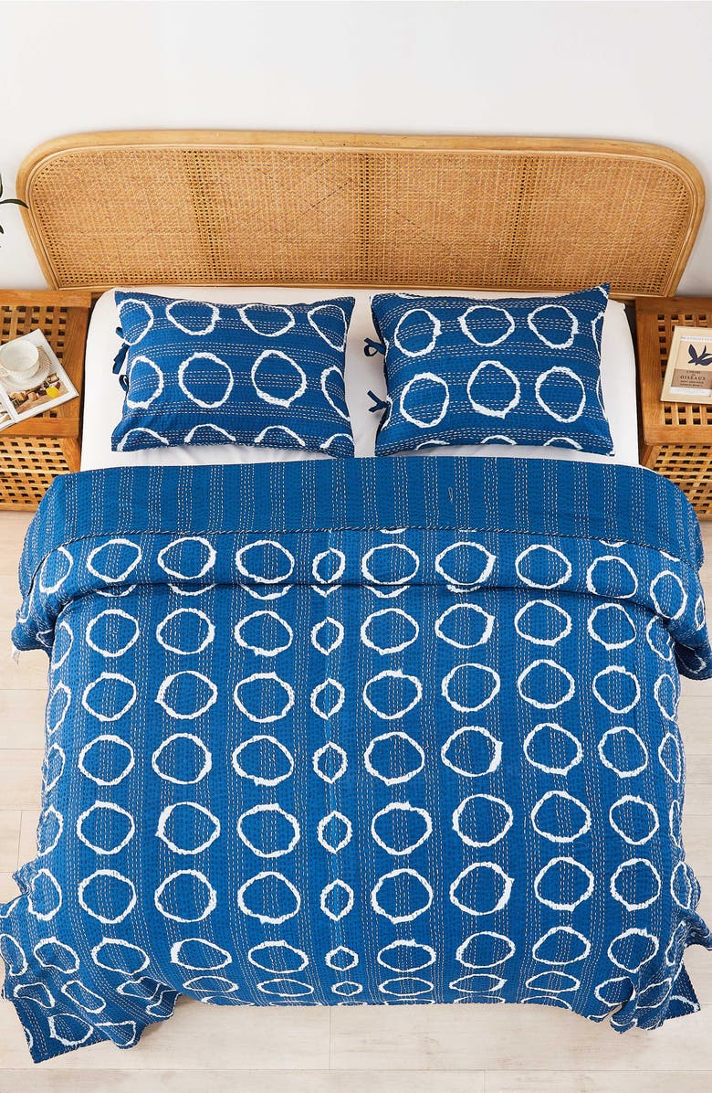 MELANGE HOME Circles Kantha Cotton Coverlet, Alternate, color, Indigo