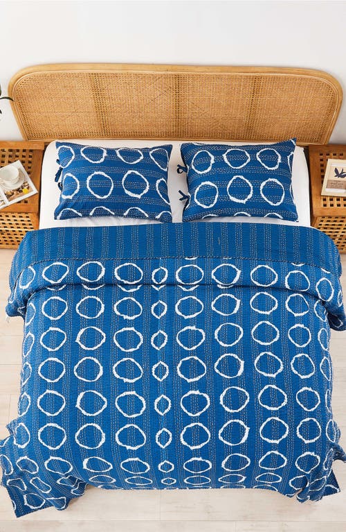 Melange Home Circles Kantha Cotton Coverlet In Indigo