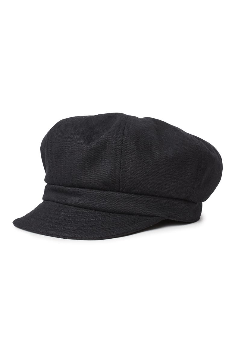 Montreal Un Herringbone Baker Boy Cap, Main, color, BLACK/ BLACK