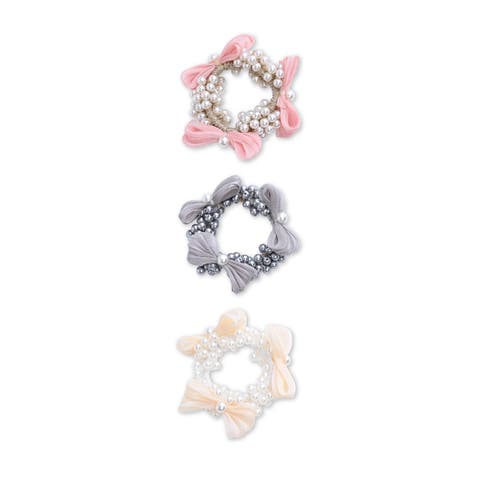 Pearl Cluster Bow Scrunchie Set