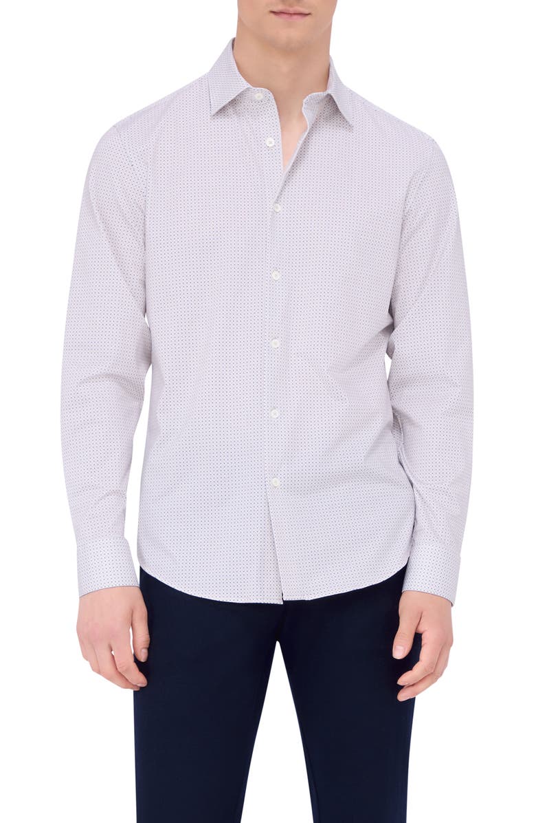Bugatchi James OoohCotton<sup>®</sup> Mini Check Print Button-Up Shirt, Main, color, 