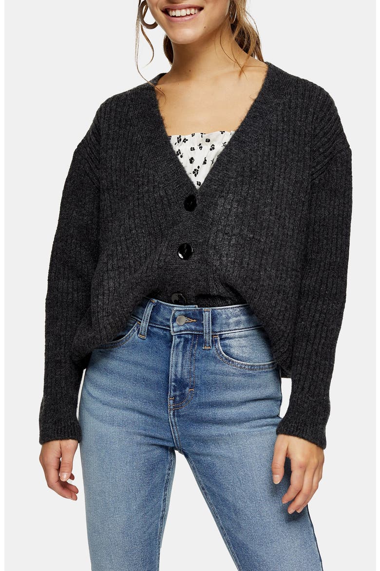 Ribbed Cardigan, Main, color, GREY